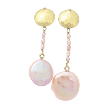 18ct Yellow Gold Squab Pearl Asymmetric Earrings